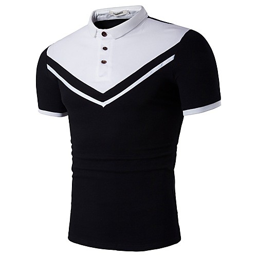 

Men's Color Block Black & White Patchwork Polo Business Basic Daily Work White / Black