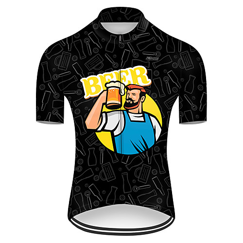 

21Grams Men's Short Sleeve Cycling Jersey Black / Yellow Oktoberfest Beer Bike Top Mountain Bike MTB Road Bike Cycling Breathable Sports Clothing Apparel / Micro-elastic