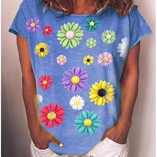 

Women's Floral T-shirt Daily Blue / Yellow / Green