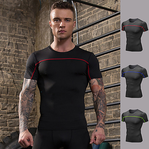 

Men's Running Shirt Color Block Black / Red Black / Green Black / Blue Elastane Yoga Running Fitness Tee / T-shirt Short Sleeve Sport Activewear Breathable Quick Dry Comfortable Stretchy
