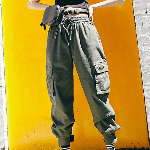 

Women's Basic Cargo Pants - Solid Colored Black Army Green M L XL