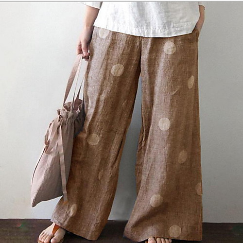 

Women's Basic Wide Leg Pants - Polka Dot Wine Khaki Light Blue S M L