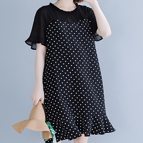 

Women's 2020 Black Spring Summer Dress Casual Street chic Daily Holiday A Line Polka Dot Ruffle XL XXL