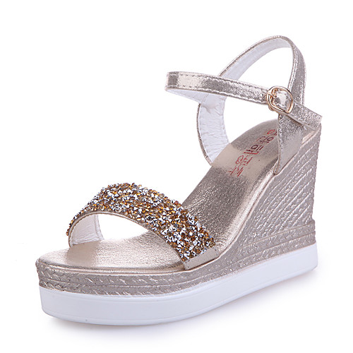 

Women's Sandals 2020 Spring & Fall / Spring & Summer Wedge Heel Open Toe Sexy Sweet Wedding Daily PU Gold / Silver