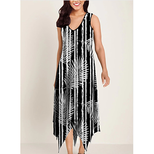 

Women's Asymmetrical Shift Dress - Sleeveless Print Summer Strap Elegant Daily 2020 Black M L XL XXL XXXL