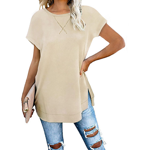 

Women's Daily T-shirt - Solid Colored Khaki