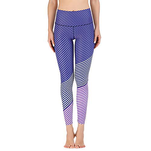 

Women's Yoga Pants Winter Stripes Blue Running Fitness Gym Workout Tights Leggings Sport Activewear Moisture Wicking Soft Butt Lift Tummy Control Stretchy Skinny