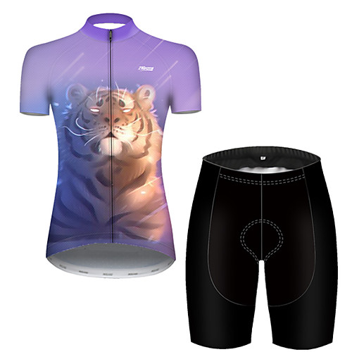 

21Grams Women's Short Sleeve Cycling Jersey with Shorts Black / Yellow Galaxy Tiger Bike Breathable Sports Galaxy Mountain Bike MTB Road Bike Cycling Clothing Apparel / Stretchy