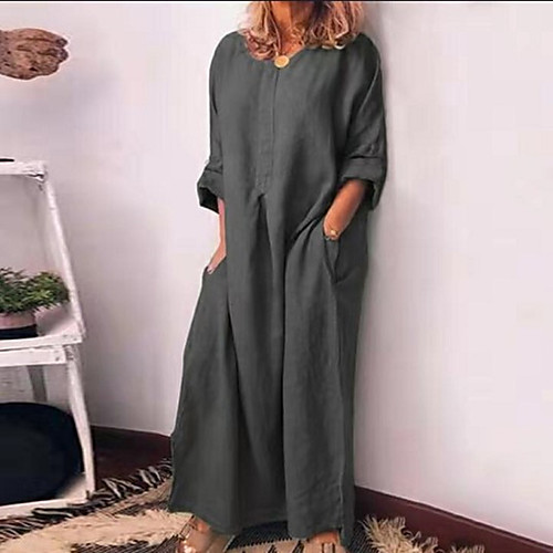 

Women's 2020 Wine Green Spring Fall Dress Vintage Shift Solid Color Split S M