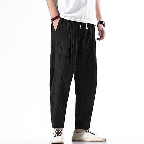 

Men's Sporty / Chinoiserie Chinos Pants - Solid Colored Drawstring Comfort Blue Dark Gray Black US32 / UK32 / EU40 US34 / UK34 / EU42 US38 / UK38 / EU46