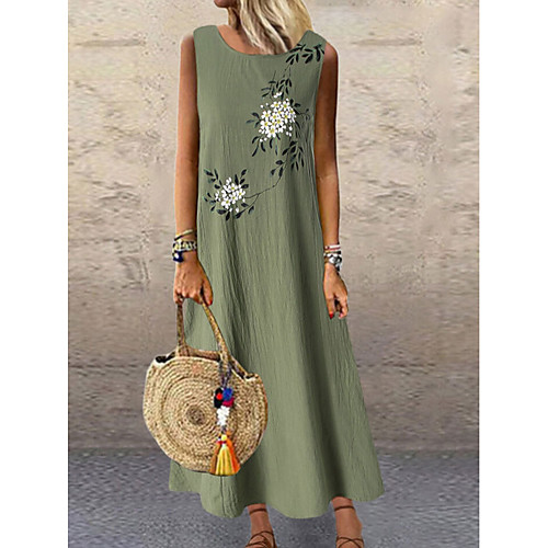 

Women's Maxi A Line Dress - Sleeveless Floral Summer Elegant Maxi Dress Holiday Loose 2020 Green Gray M L XL XXL XXXL XXXXL XXXXXL