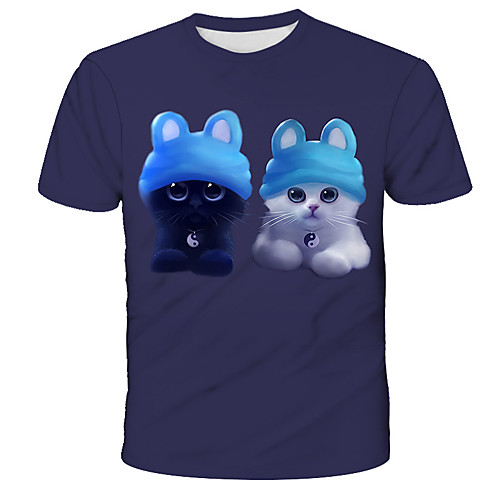 

Men's 3D Tie Dye Cat Print T-shirt Street chic Exaggerated Daily Holiday Round Neck Black / Short Sleeve / Animal