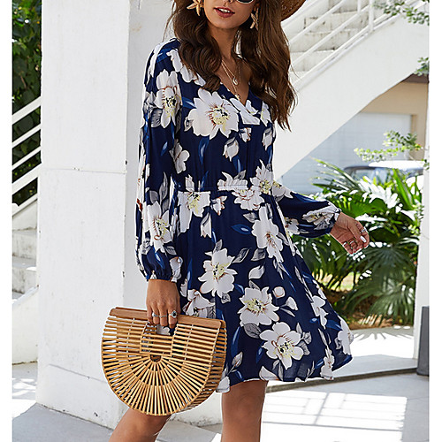 

Women's 2020 Blushing Pink Navy Blue Dress Elegant Summer A Line Floral S M