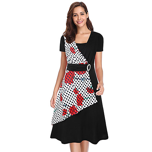 

Women's 2020 Black Summer Fall Dress Vintage A Line Print S M