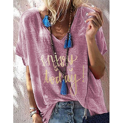 

Women's Letter T-shirt Daily V Neck Blue / Blushing Pink / Khaki / Gray