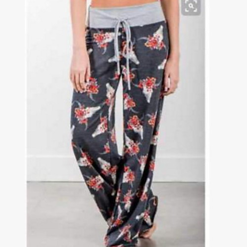 

Women's Basic Wide Leg Pants - Floral Drawstring Red S M L