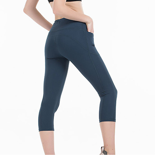

Women's High Waist Yoga Pants Winter Pocket Green Blue Black Cyan Running Fitness Gym Workout 3/4 Capri Pants Sport Activewear Breathable Moisture Wicking Butt Lift Tummy Control High Elasticity