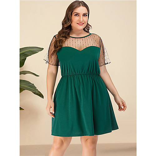 

Women's A Line Dress - Short Sleeves Solid Color Lace Mesh Summer Casual Street chic Daily Going out 2020 Green L XL XXL