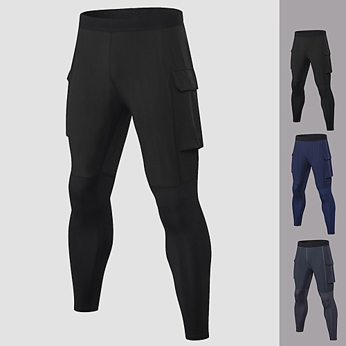 

Men's High Waist Running Tights Winter Pocket Solid Color Black Dark Blue Gray Running Fitness Gym Workout Tights Leggings Sport Activewear Breathable Moisture Wicking Soft High Elasticity Skinny