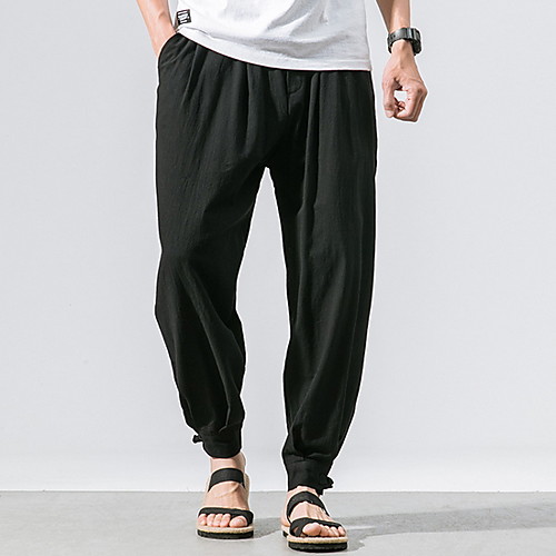 

Men's Basic Chinos Pants - Solid Colored Drawstring Wine Black Gray US32 / UK32 / EU40
