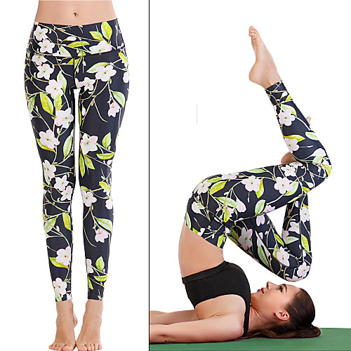 

Women's Yoga Pants Winter Floral Print Black Running Fitness Gym Workout Tights Leggings Sport Activewear Moisture Wicking Soft Butt Lift Tummy Control Stretchy Skinny
