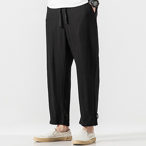 

Men's Sporty / Chinoiserie Chinos Pants - Solid Colored Drawstring Comfort Black US32 / UK32 / EU40 US34 / UK34 / EU42