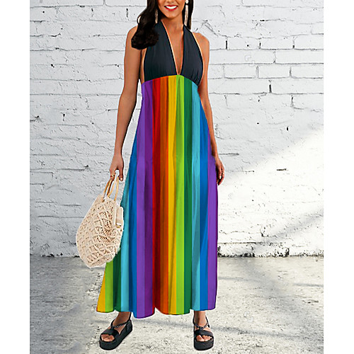 

Women's Rainbow Shift Dress - Sleeveless Rainbow Summer Elegant Daily 2020 Rainbow M L XL