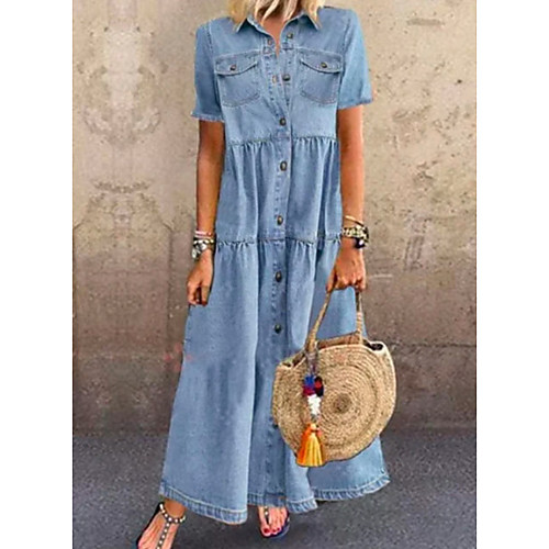

Women's A Line Dress - Short Sleeves Solid Color Summer Casual Street chic 2020 Light Blue S M L XL XXL XXXL