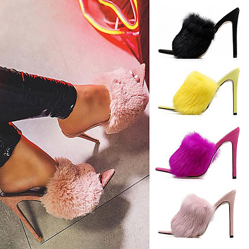 

Women's Slippers & Flip-Flops Spring / Winter Stiletto Heel Open Toe Daily Faux Fur Black / Yellow / Fuchsia