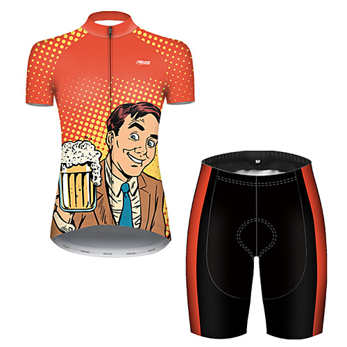 

21Grams Women's Short Sleeve Cycling Jersey with Shorts Black / Orange Oktoberfest Beer Bike Breathable Sports Patterned Mountain Bike MTB Road Bike Cycling Clothing Apparel / Stretchy