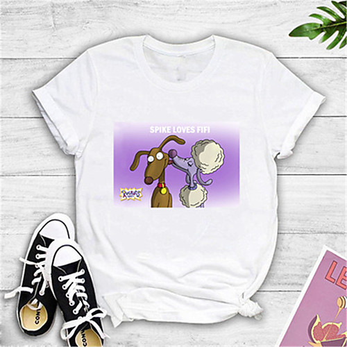 

Women's Cartoon Letter Print T-shirt Basic Daily Going out Yellow / Blushing Pink / White / Black / Gray