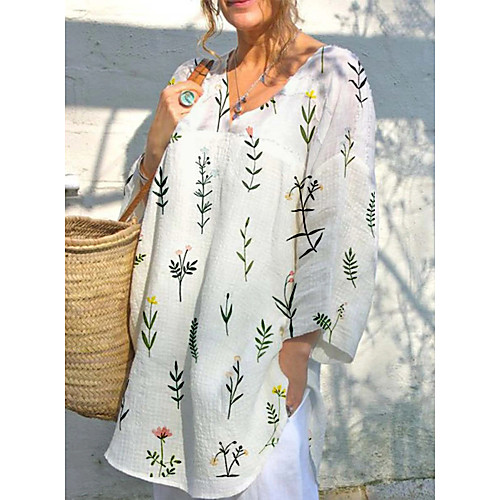

Women's Daily T-shirt - Floral Print V Neck Yellow
