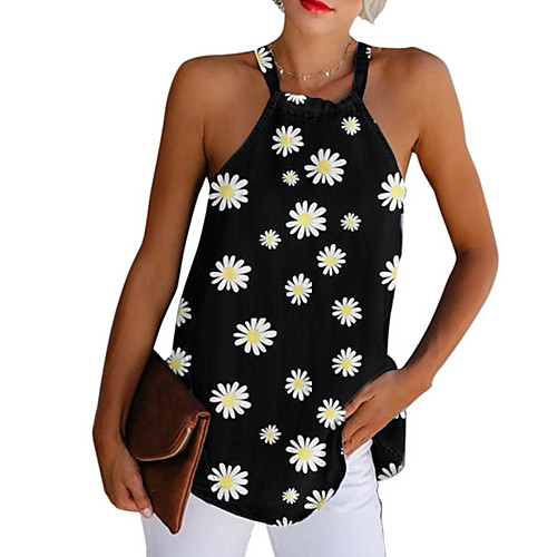 

Women's Geometric Tank Top Halter Neck Weekend Summer White Black Blue Yellow Orange S M L XL 2XL 3XL