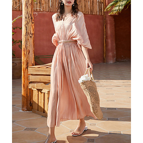 

Women's 2020 Blushing Pink Dress Elegant Summer Sundress Solid Color S M