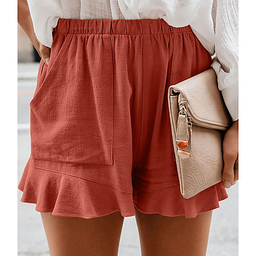 

Women's Basic Shorts Pants - Solid Colored Black Red Army Green S / M / L