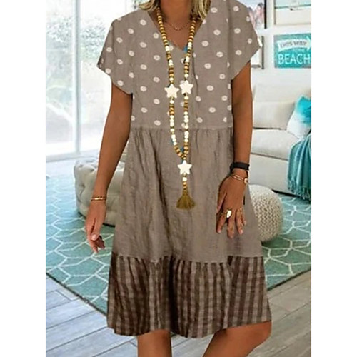 

Women's 2020 Khaki Green Dress Elegant Summer Sheath Geometric S M