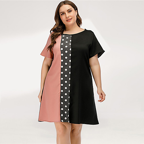 

Women's A Line Dress - Short Sleeves Polka Dot Color Block Patchwork Summer Casual Elegant Daily Going out 2020 Blushing Pink L XL XXL XXXL XXXXL