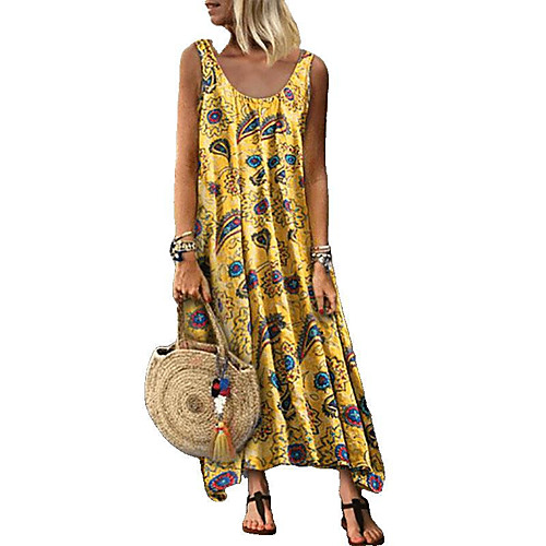 

Women's 2020 Yellow Red Spring Summer Dress Mumu Daily Sundress Floral Sun Flower S M
