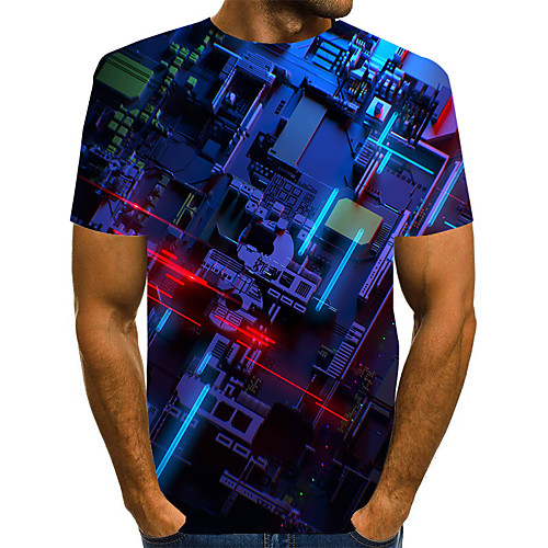 

Men's Daily Weekend Basic / Exaggerated T-shirt - Color Block / Abstract Print Rainbow
