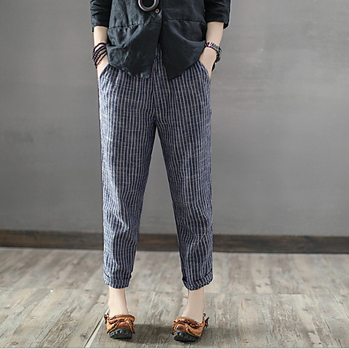 

Women's Basic Chinos Pants - Striped Black Navy Blue S M L
