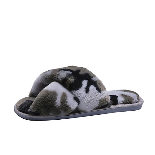 

Women's Slippers & Flip-Flops Summer Flat Heel Open Toe Daily Faux Fur Khaki / Green / Gray
