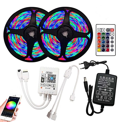 

2x5M Flexible Tiktok LED Strip Lights / RGB Strip Lights / Remote Controls 540 LEDs SMD3528 8mm 1 x 12V 2A Adapter / WiFi Controller 1 set RGB / Change Christmas / New Year's Cuttable / Party / Decora