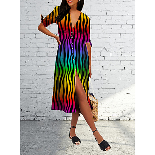 

Women's Shift Dress - Half Sleeve Rainbow Summer V Neck Elegant Daily 2020 Rainbow M L XL XXL XXXL