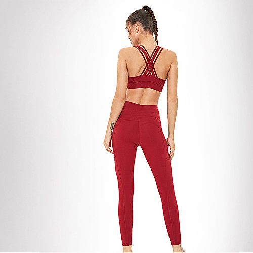 

Women's 2pcs Tracksuit Yoga Suit Cross Back Solid Color Black Yellow Burgundy Yoga Running Fitness Tights Leggings Bra Top Sleeveless Sport Activewear Breathable Moisture Wicking Butt Lift Tummy