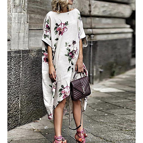

Women's A Line Dress - Half Sleeve Floral Summer Casual 2020 White S M L XL XXL XXXL