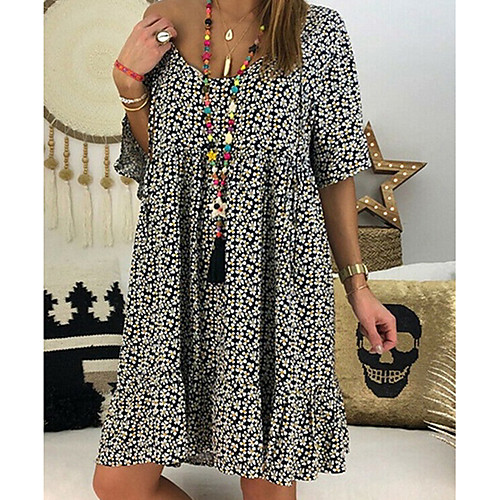 

Women's A-Line Dress Knee Length Dress - Short Sleeves Floral Summer Elegant 2020 Black Blue Purple Red Yellow Army Green Green S M L XL XXL XXXL