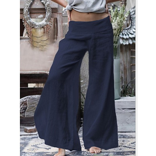 

Women's Basic Wide Leg Pants - Solid Colored White Black Blue S M L
