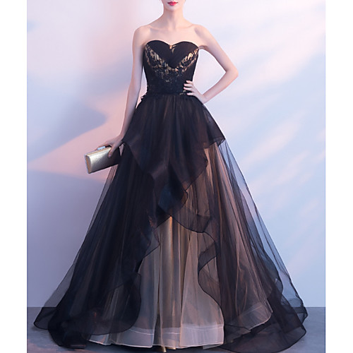 

Ball Gown Strapless Court Train Organza Elegant / Black Wedding Guest / Formal Evening Dress with Tier 2020