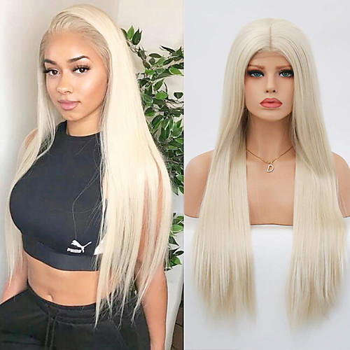 

Synthetic Lace Front Wig Natural Straight Silky Straight Middle Part Lace Front Wig Long Light Blonde Synthetic Hair 18-24 inch Women's Cosplay Heat Resistant Party Blonde