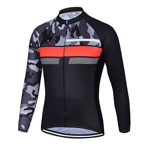 

21Grams Men's Long Sleeve Cycling Jersey Black / Red Bike Jersey Top Mountain Bike MTB Road Bike Cycling UV Resistant Breathable Quick Dry Sports Clothing Apparel / Stretchy